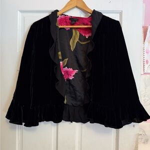 WD.NY Black Velvet Jacket with Pink Floral Lining